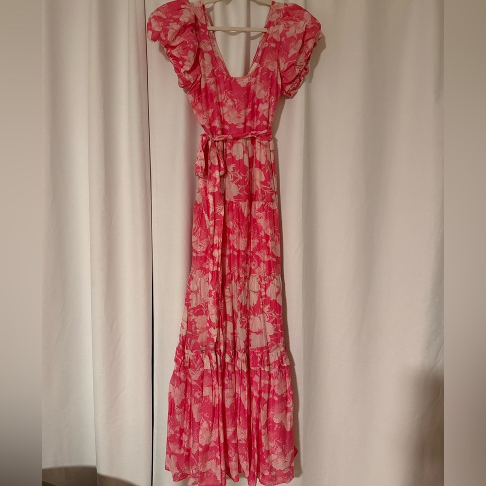 LoveShackFancy Pink Floral Tiered Puff-Sleeve Maxi Dress - Picture 4 of 5